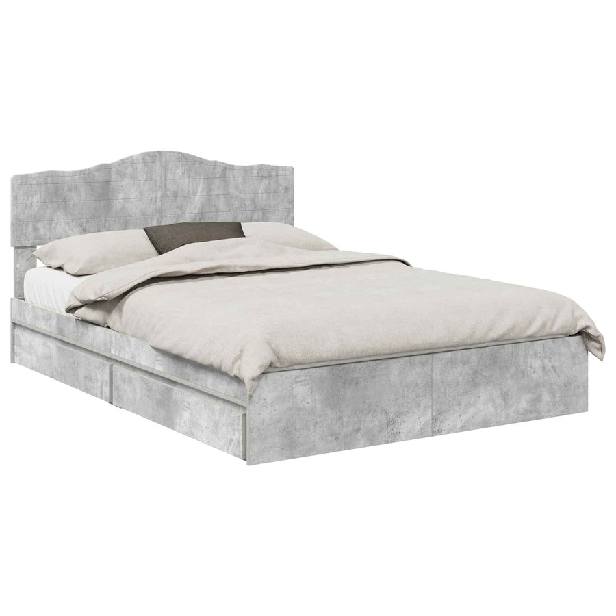 Opslag bed met hoofdeinde Beton Grijs 150 x 200 cm Bewerkt hout