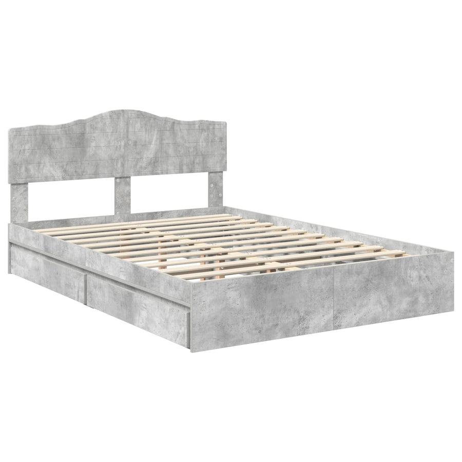 Opslag bed met hoofdeinde Beton Grijs 150 x 200 cm Bewerkt hout
