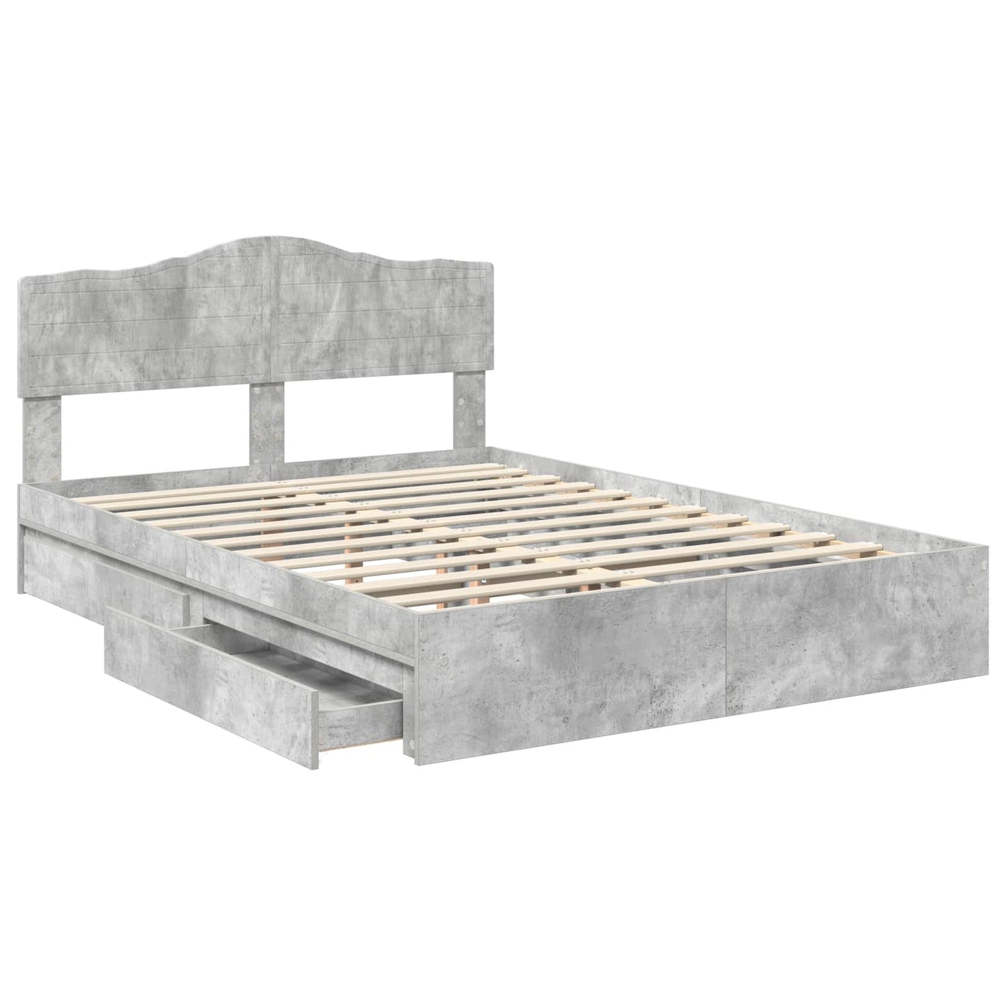 Opslag bed met hoofdeinde Beton Grijs 150 x 200 cm Bewerkt hout