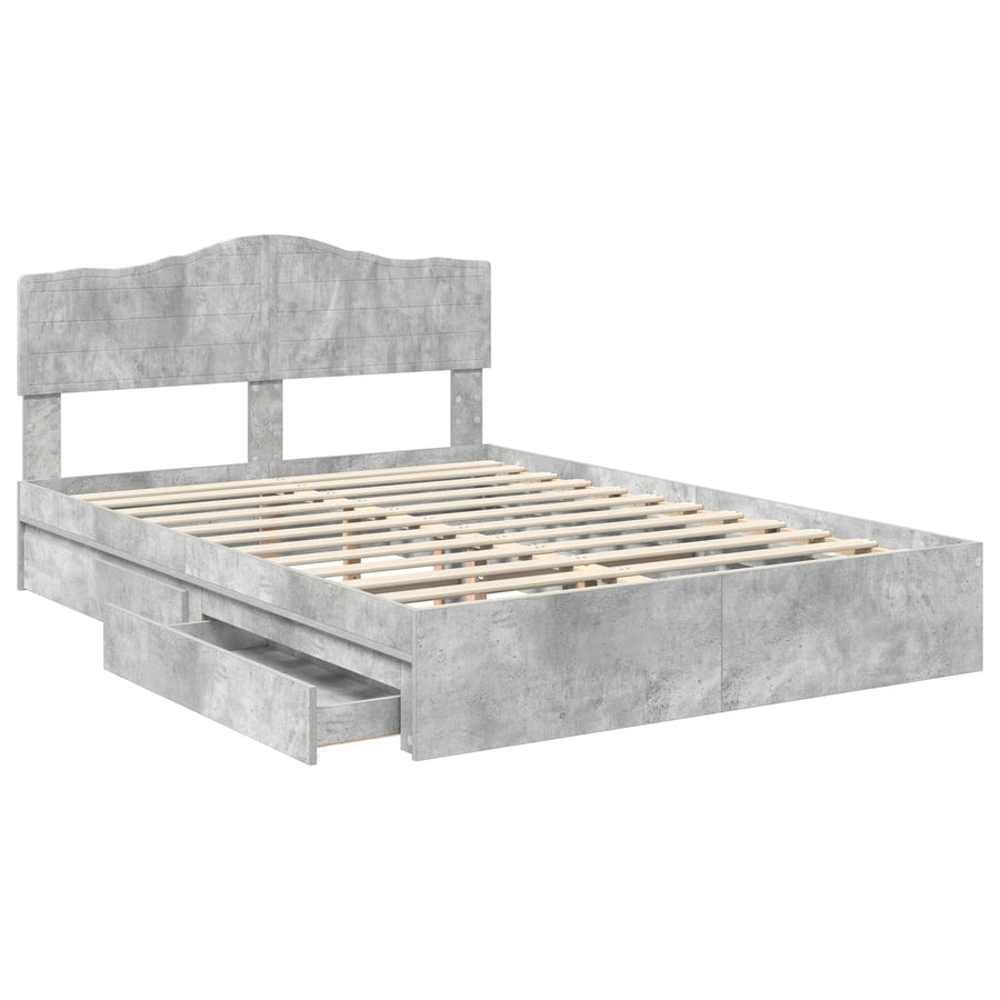 Opslag bed met hoofdeinde Beton Grijs 150 x 200 cm Bewerkt hout