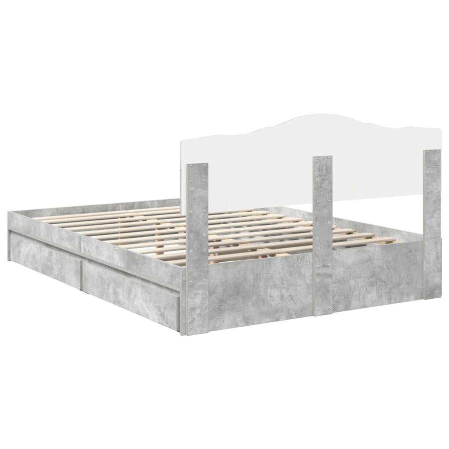 Opslag bed met hoofdeinde Beton Grijs 150 x 200 cm Bewerkt hout