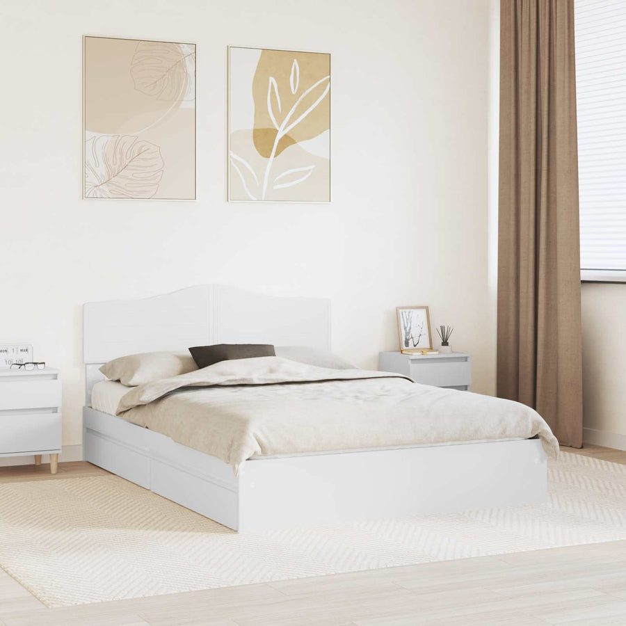 Opslag bed met hoofdeinde Wit 140 x 200 cm Bewerkt hout