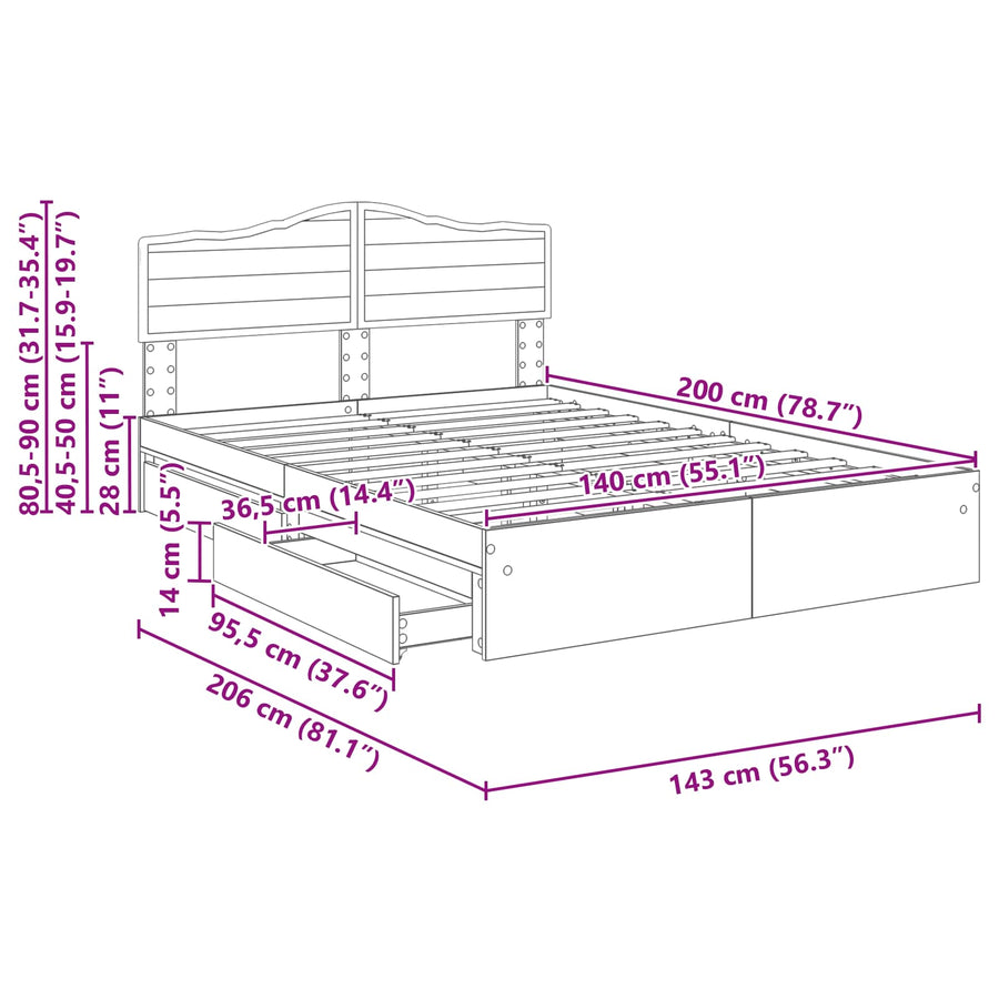 Opslag bed met hoofdeinde Wit 140 x 200 cm Bewerkt hout