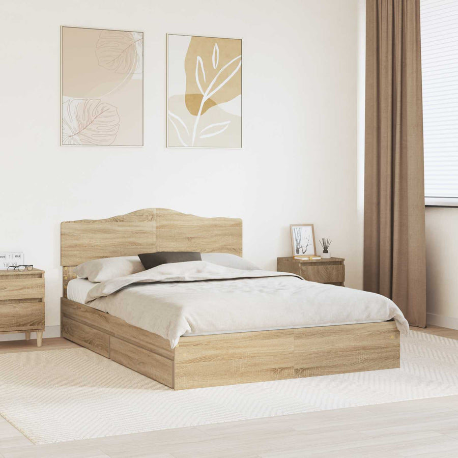 Opslag bed met lade Sonoma Eiken 140 x 200 cm Bewerkt hout