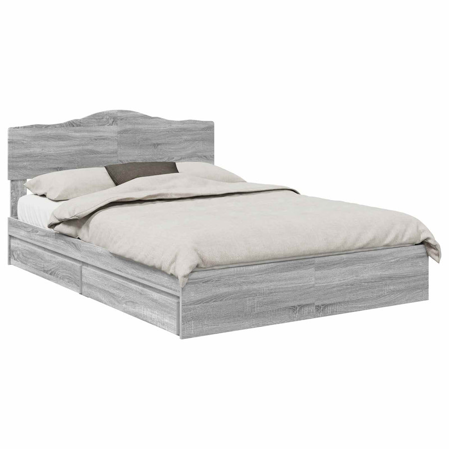 Opslag bed met lade Grijs Sonoma 140 x 200 cm Bewerkt hout
