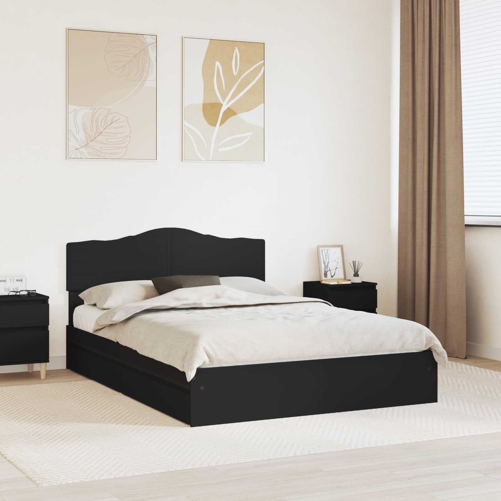 Opslag bed met hoofdeinde Zwart 140 x 190 cm Bewerkt hout