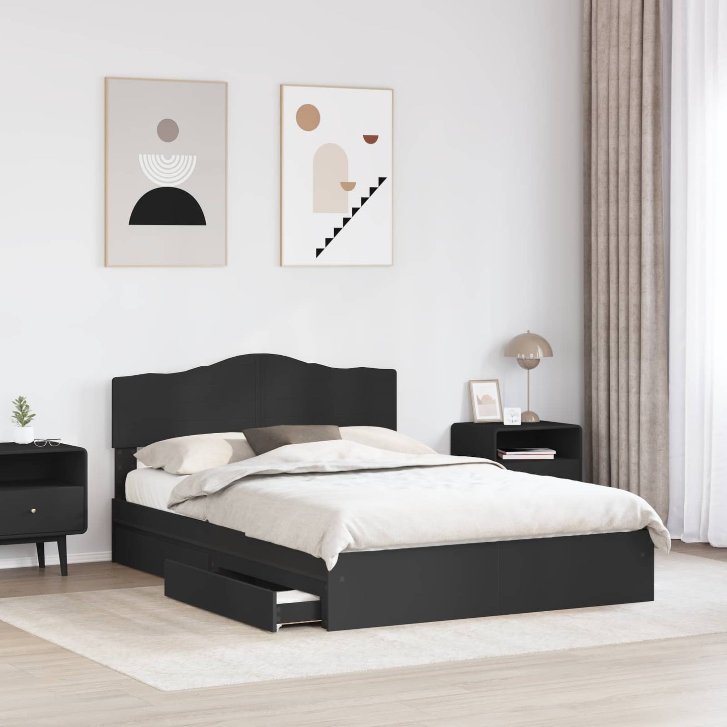 Opslag bed met hoofdeinde Zwart 140 x 190 cm Bewerkt hout