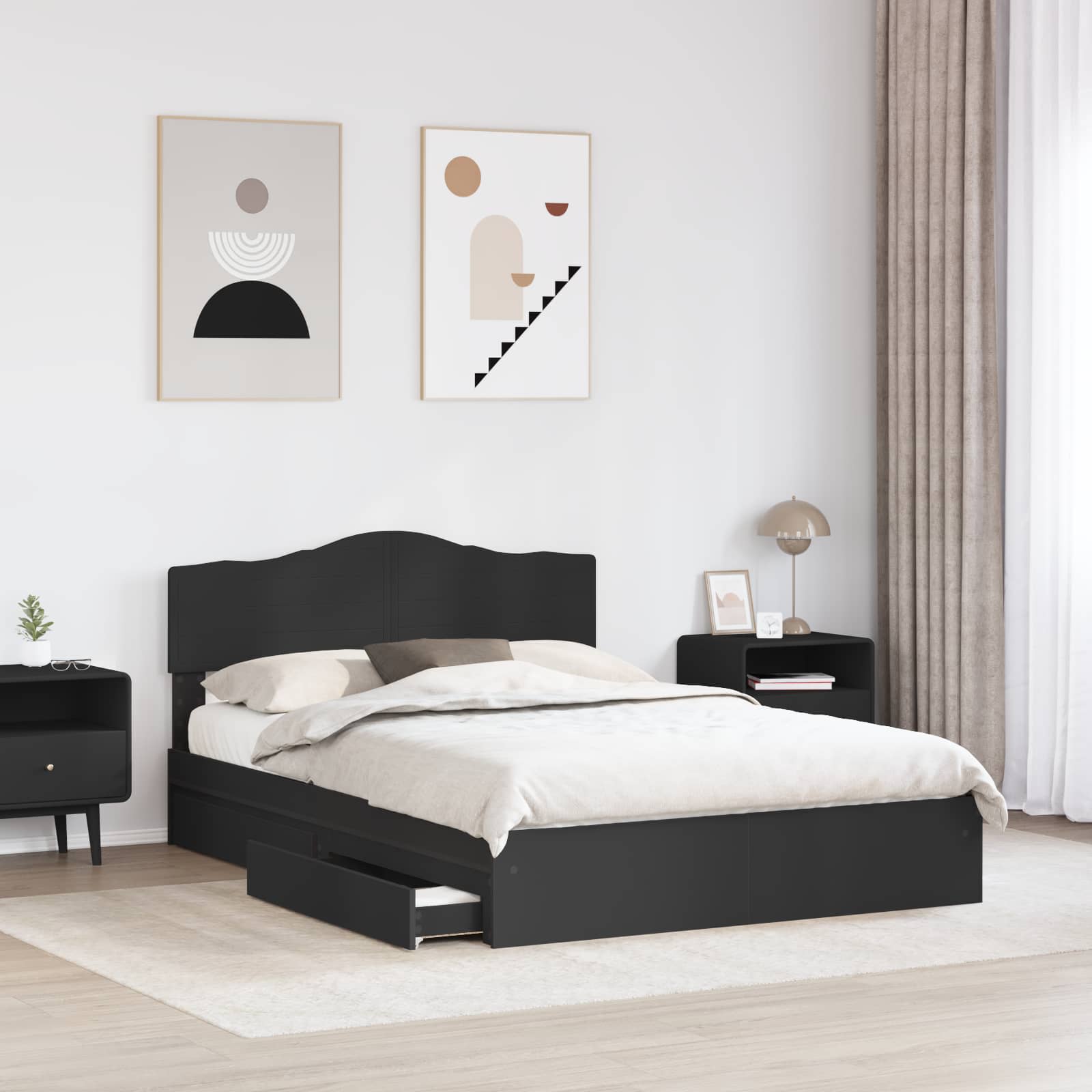 Opslag bed met hoofdeinde Zwart 140 x 190 cm Bewerkt hout