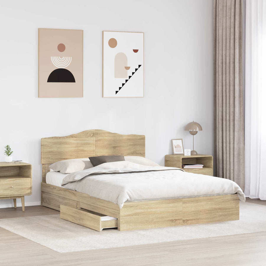Opslag bed met lade Sonoma Eiken 140 x 190 cm Bewerkt hout