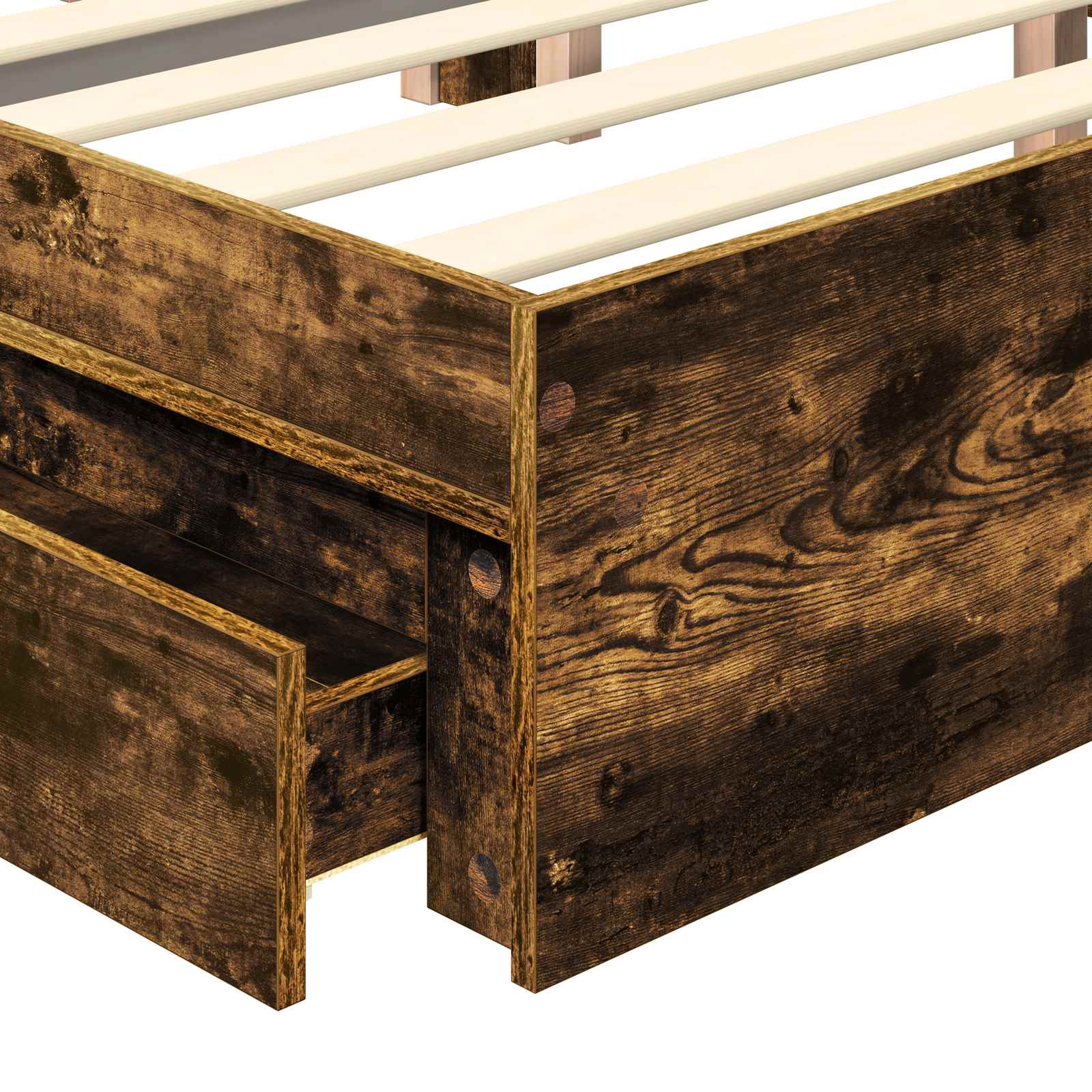 Opslag bed met lade Gerookt eiken 140 x 190 cm Bewerkt hout