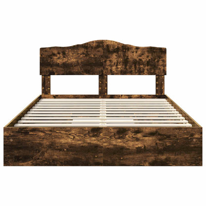 Opslag bed met lade Gerookt eiken 140 x 190 cm Bewerkt hout
