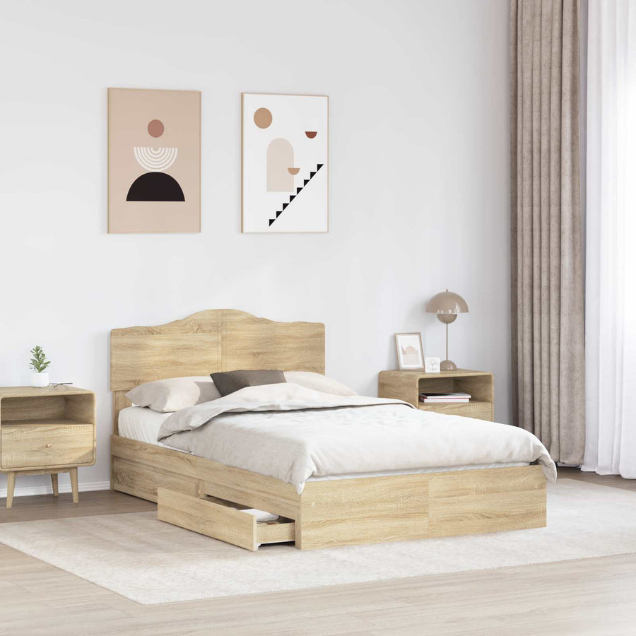 Opslag bed met lade Sonoma Eiken 135 x 190 cm Bewerkt hout
