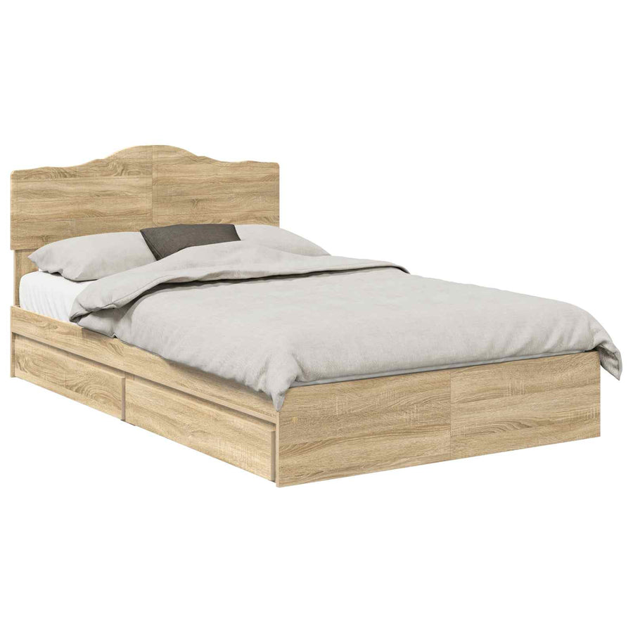 Opslag bed met lade Sonoma Eiken 135 x 190 cm Bewerkt hout