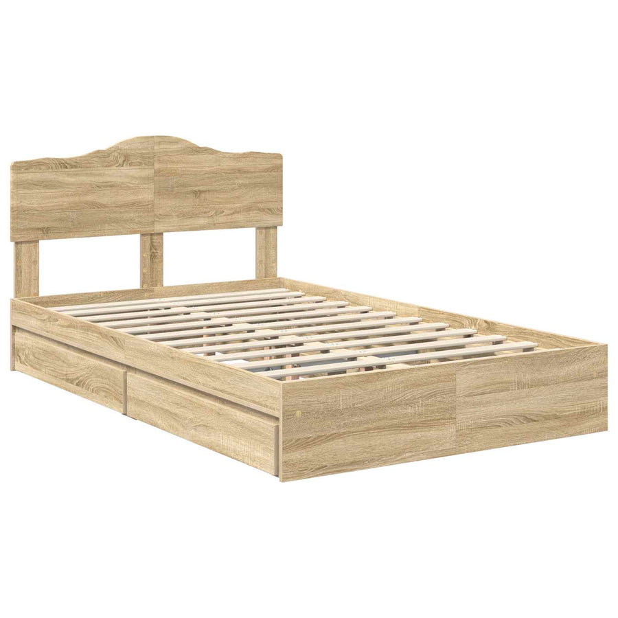 Opslag bed met lade Sonoma Eiken 135 x 190 cm Bewerkt hout