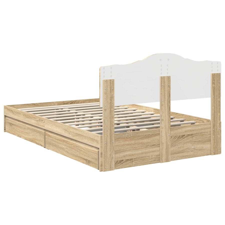 Opslag bed met lade Sonoma Eiken 135 x 190 cm Bewerkt hout