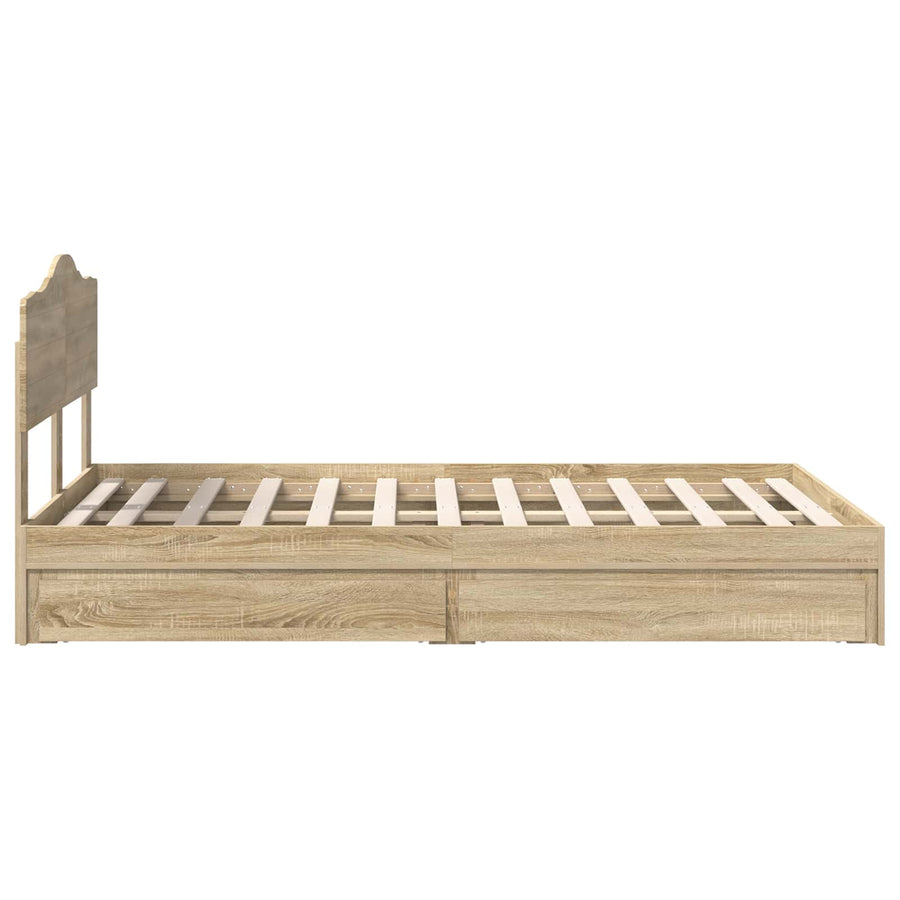 Opslag bed met lade Sonoma Eiken 135 x 190 cm Bewerkt hout