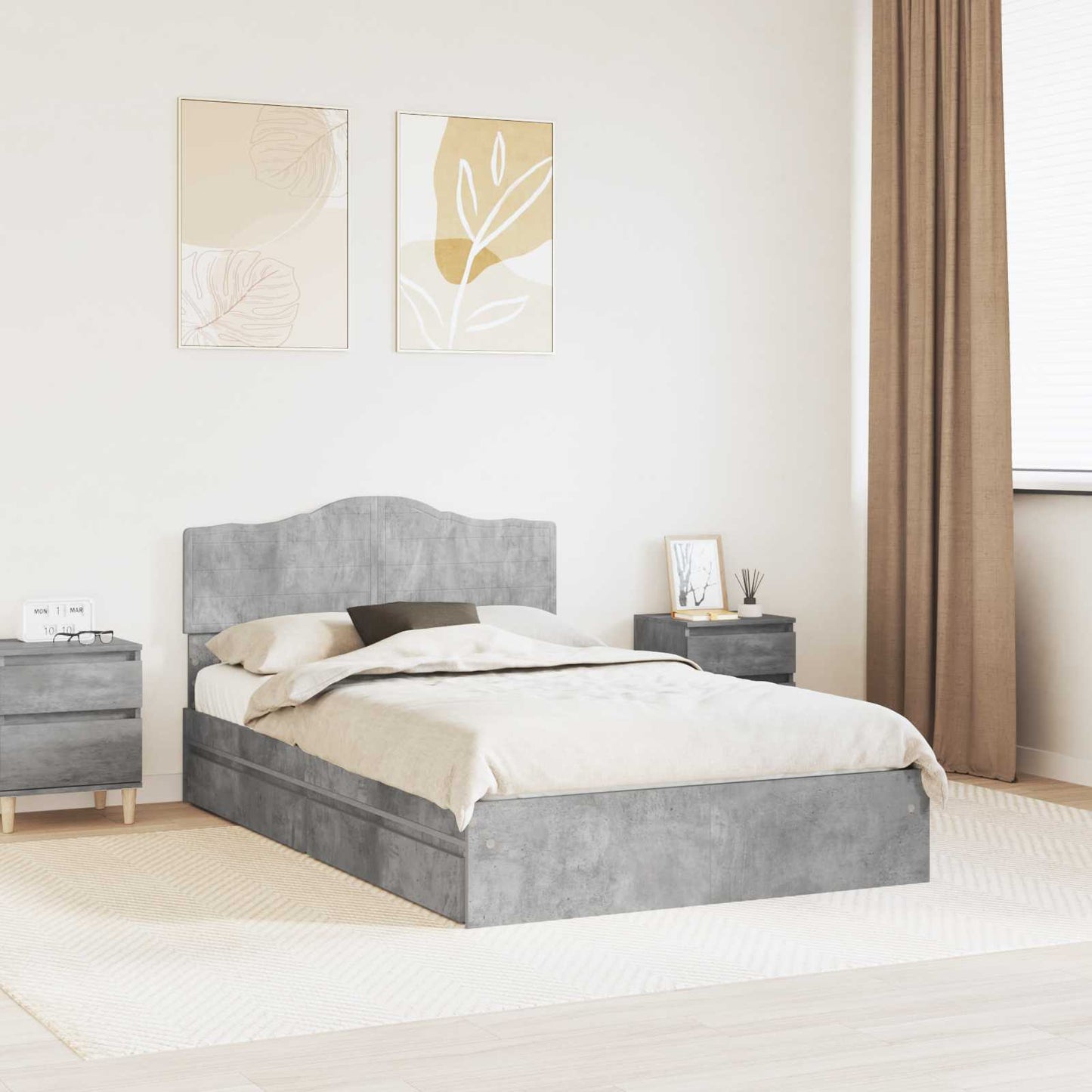 Opslag bed met hoofdeinde Beton Grijs 135 x 190 cm Bewerkt hout