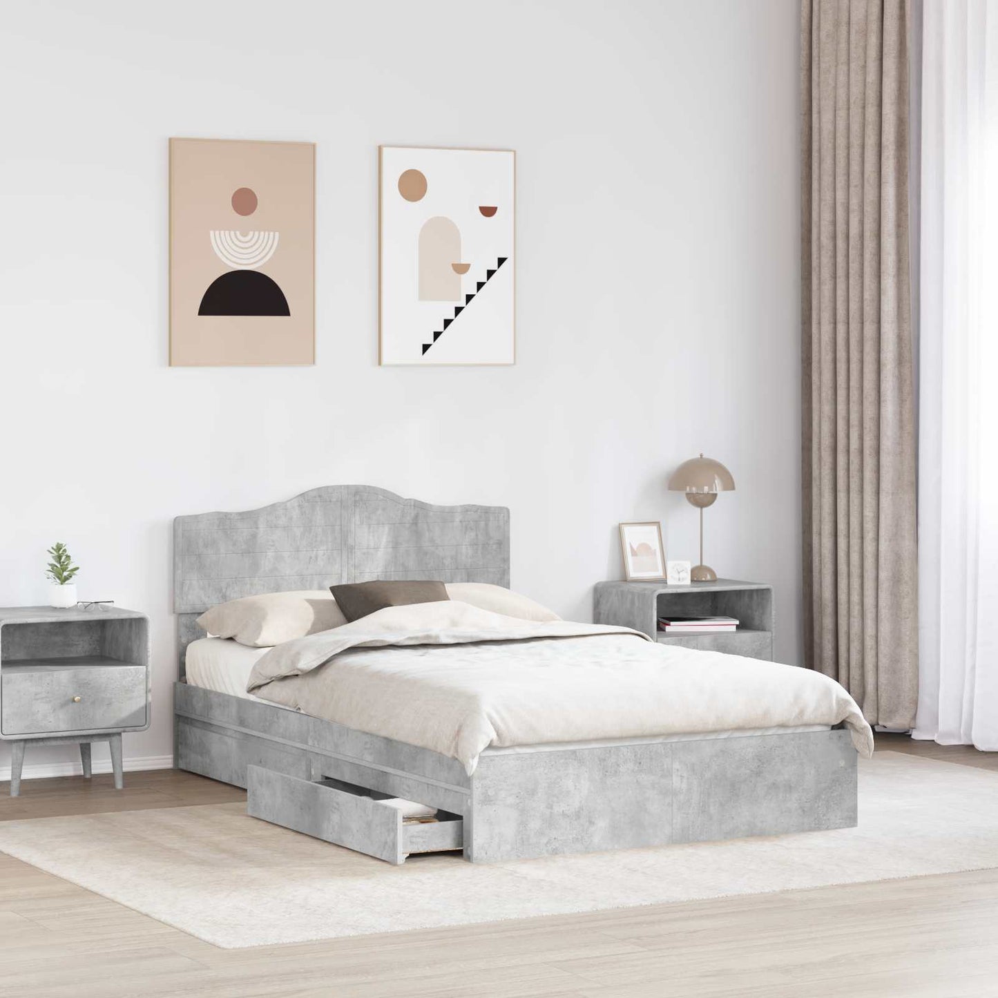 Opslag bed met hoofdeinde Beton Grijs 135 x 190 cm Bewerkt hout