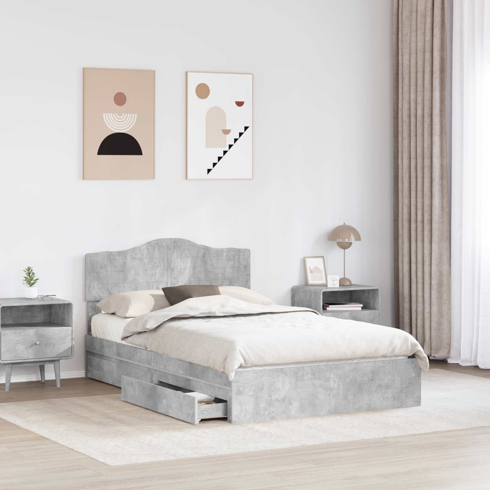 Opslag bed met hoofdeinde Beton Grijs 135 x 190 cm Bewerkt hout