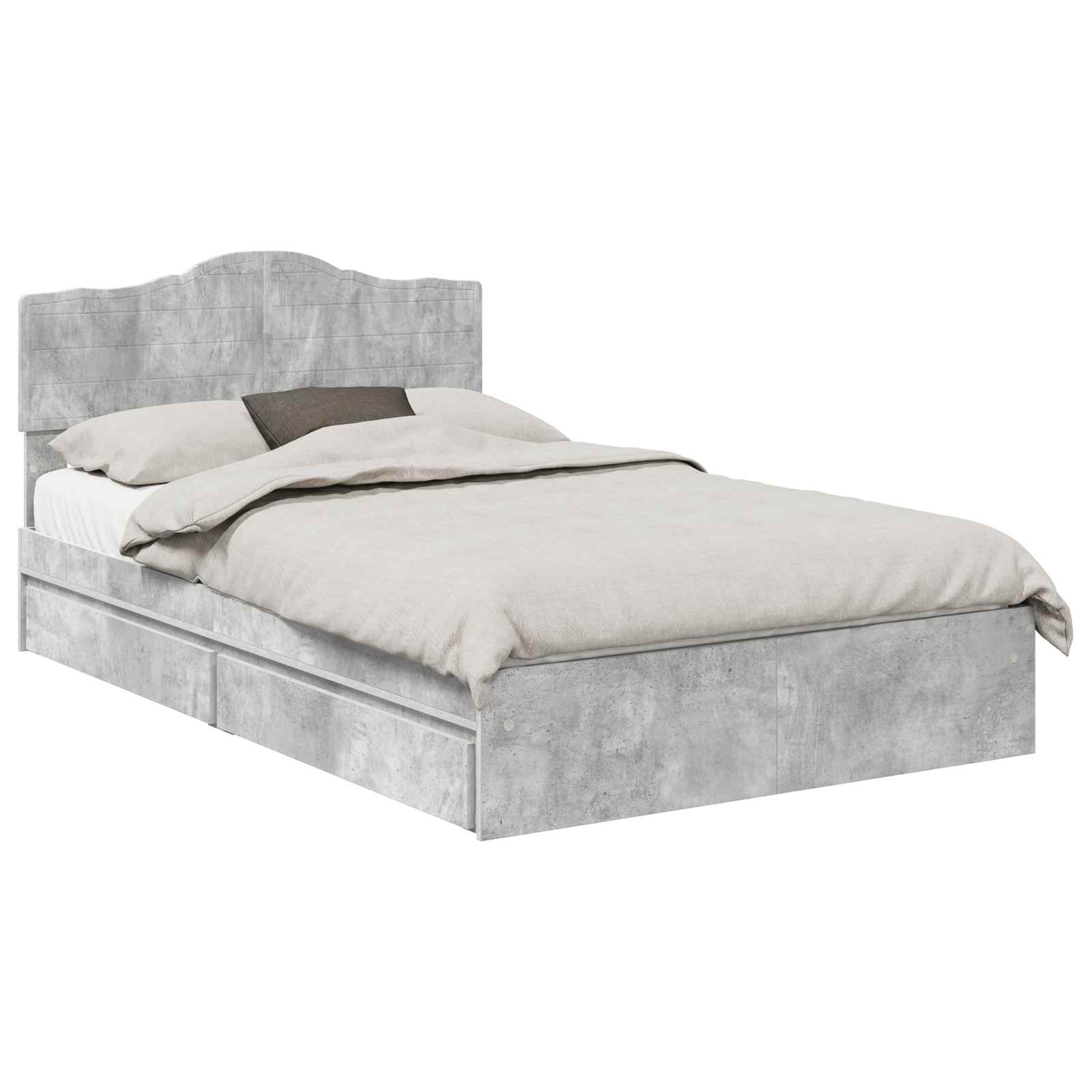 Opslag bed met hoofdeinde Beton Grijs 135 x 190 cm Bewerkt hout