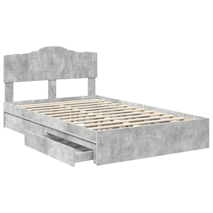 Opslag bed met hoofdeinde Beton Grijs 135 x 190 cm Bewerkt hout