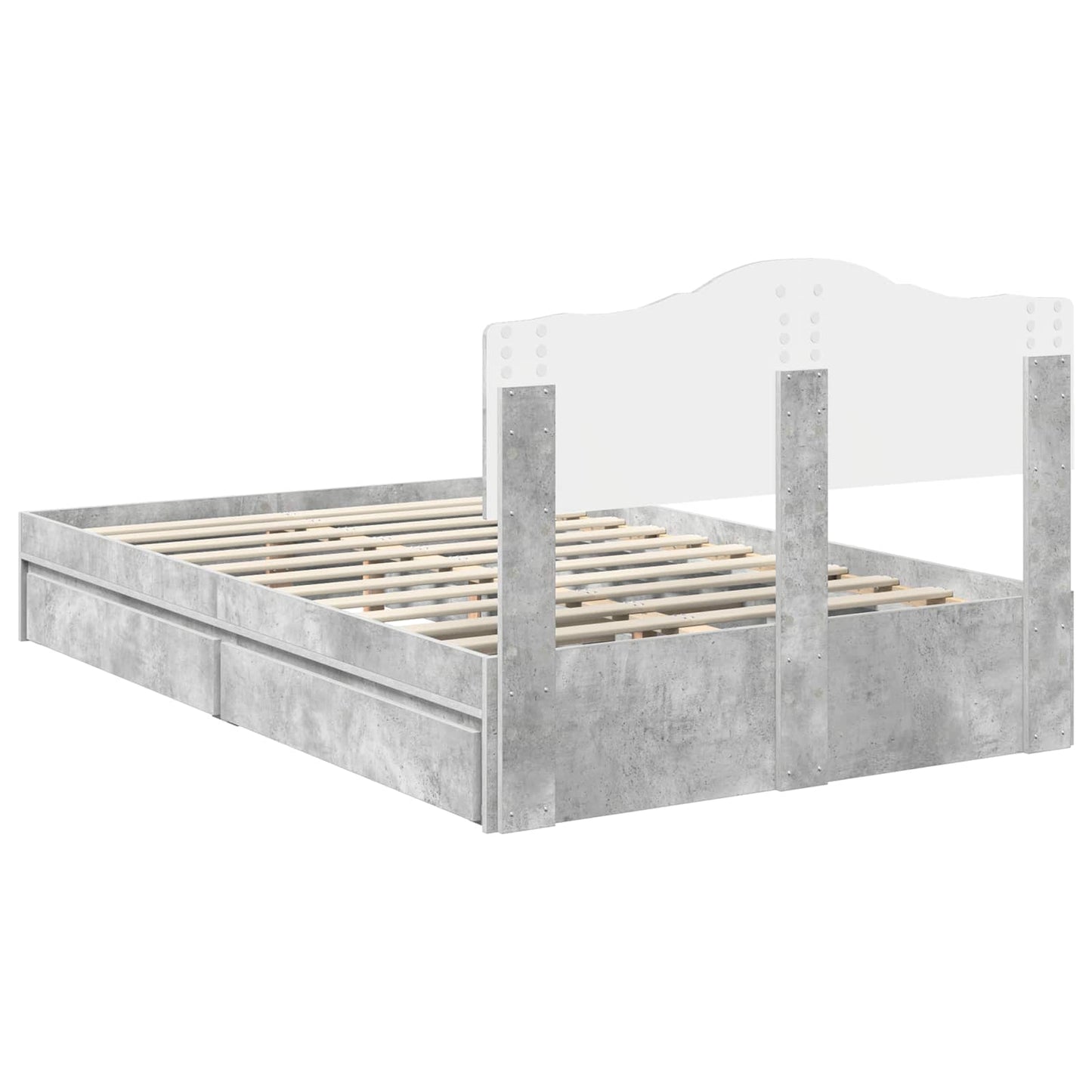 Opslag bed met hoofdeinde Beton Grijs 135 x 190 cm Bewerkt hout
