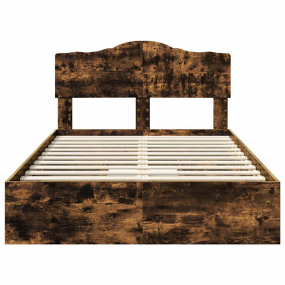 Opslag bed met lade Gerookt eiken 135 x 190 cm Bewerkt hout