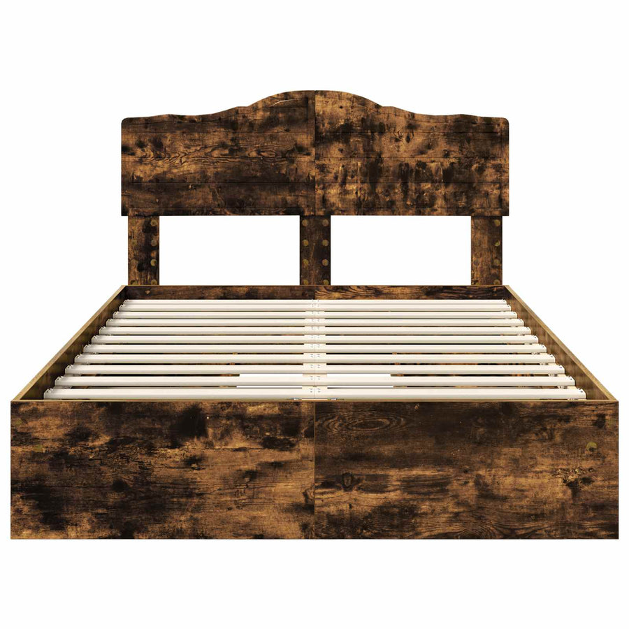 Opslag bed met lade Gerookt eiken 135 x 190 cm Bewerkt hout