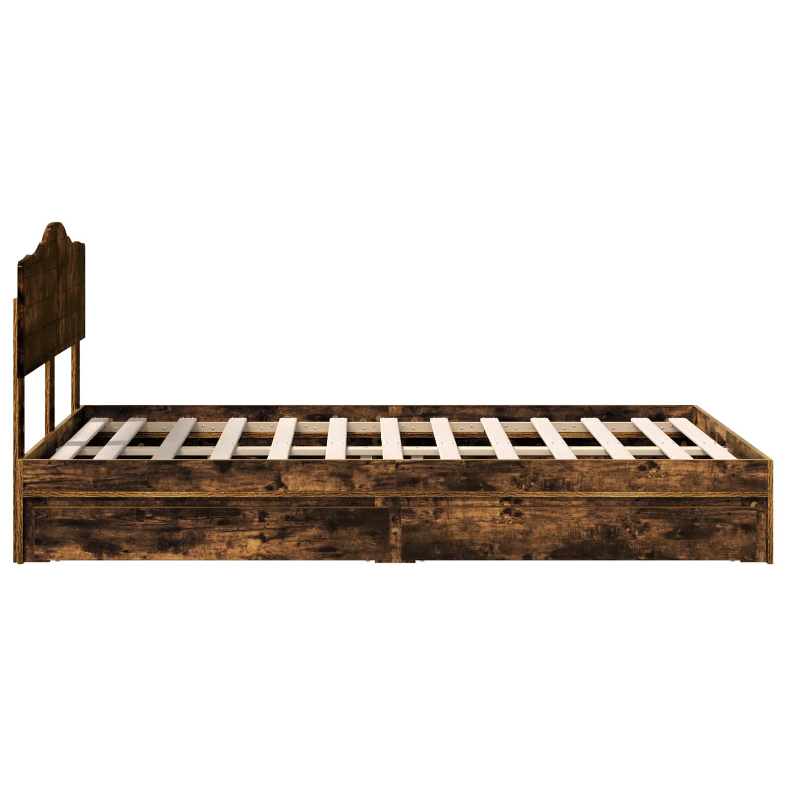 Opslag bed met lade Gerookt eiken 135 x 190 cm Bewerkt hout