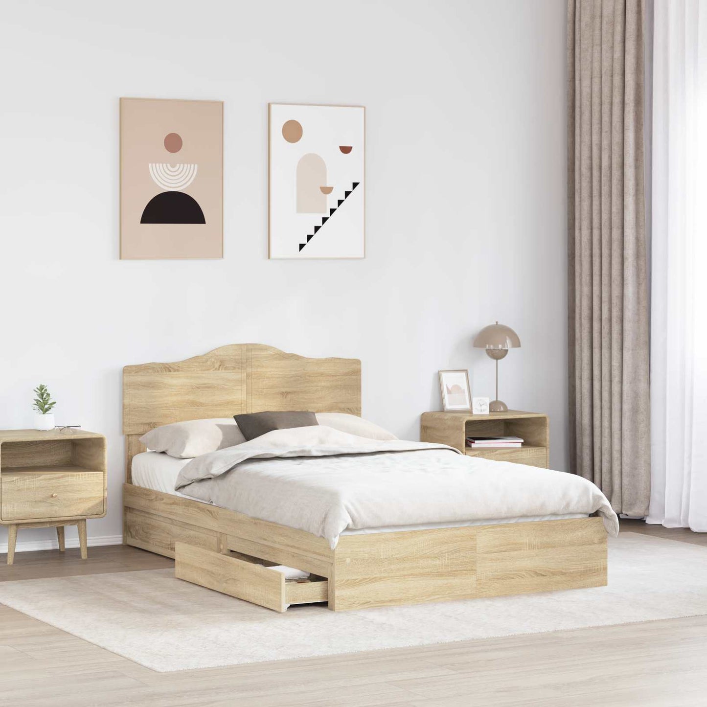 Opslag bed met lade Sonoma Eiken 120 x 200 cm Bewerkt hout