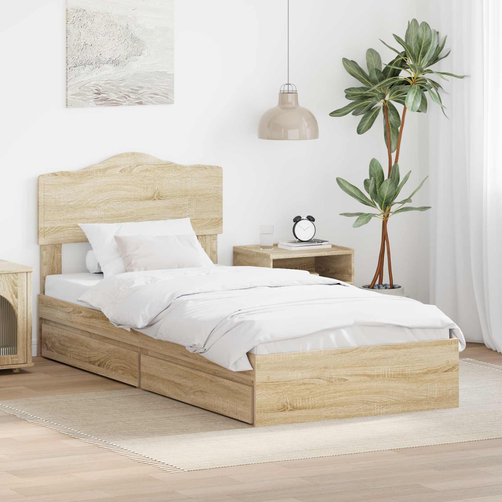 Opslag bed met lade Sonoma Eiken 100 x 200 cm Bewerkt hout