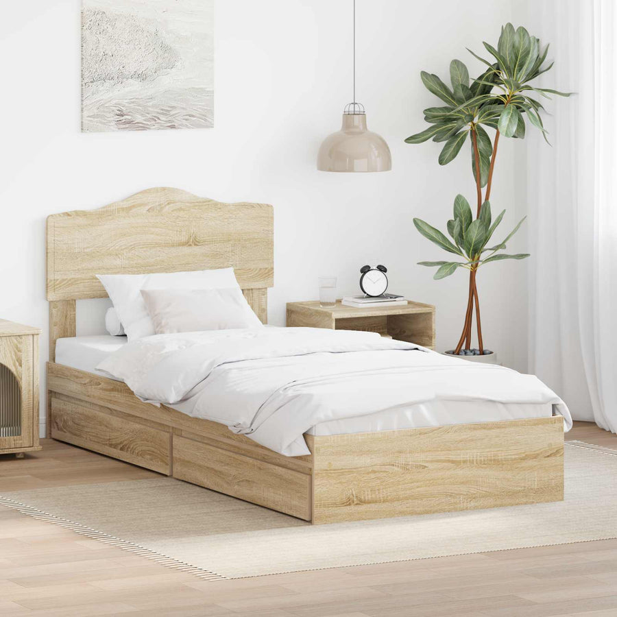 Opslag bed met hoofdeinde Sonoma Eiken 90 x 200 cm Bewerkt hout