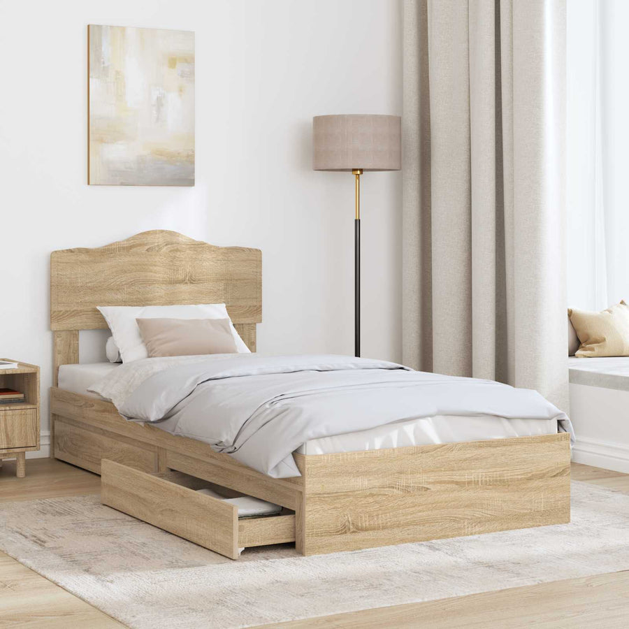 Opslag bed met hoofdeinde Sonoma Eiken 90 x 200 cm Bewerkt hout