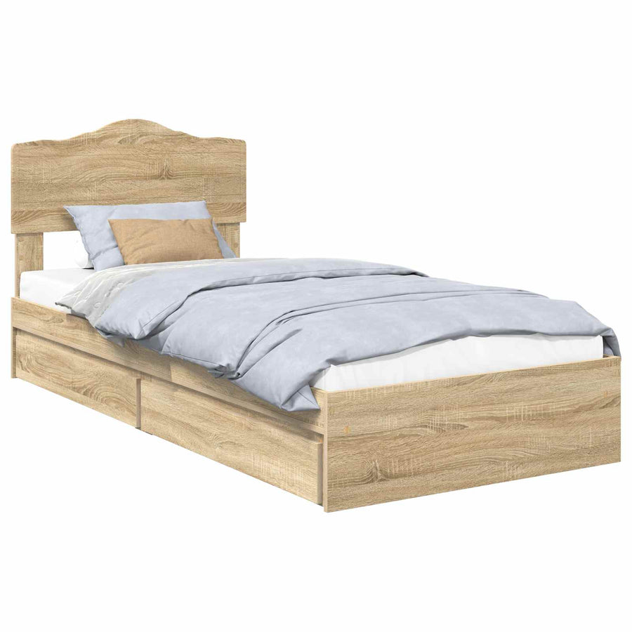 Opslag bed met hoofdeinde Sonoma Eiken 90 x 200 cm Bewerkt hout
