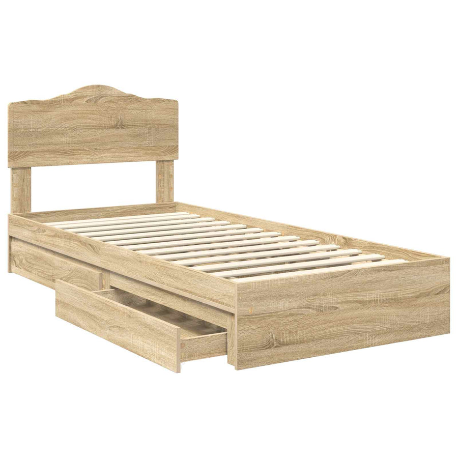 Opslag bed met hoofdeinde Sonoma Eiken 90 x 200 cm Bewerkt hout