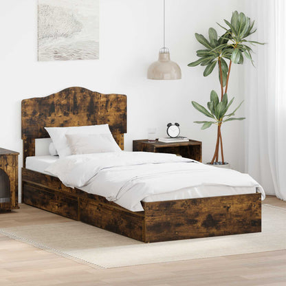 Opslag bed met lade Gerookt eiken 90 x 200 cm Bewerkt hout
