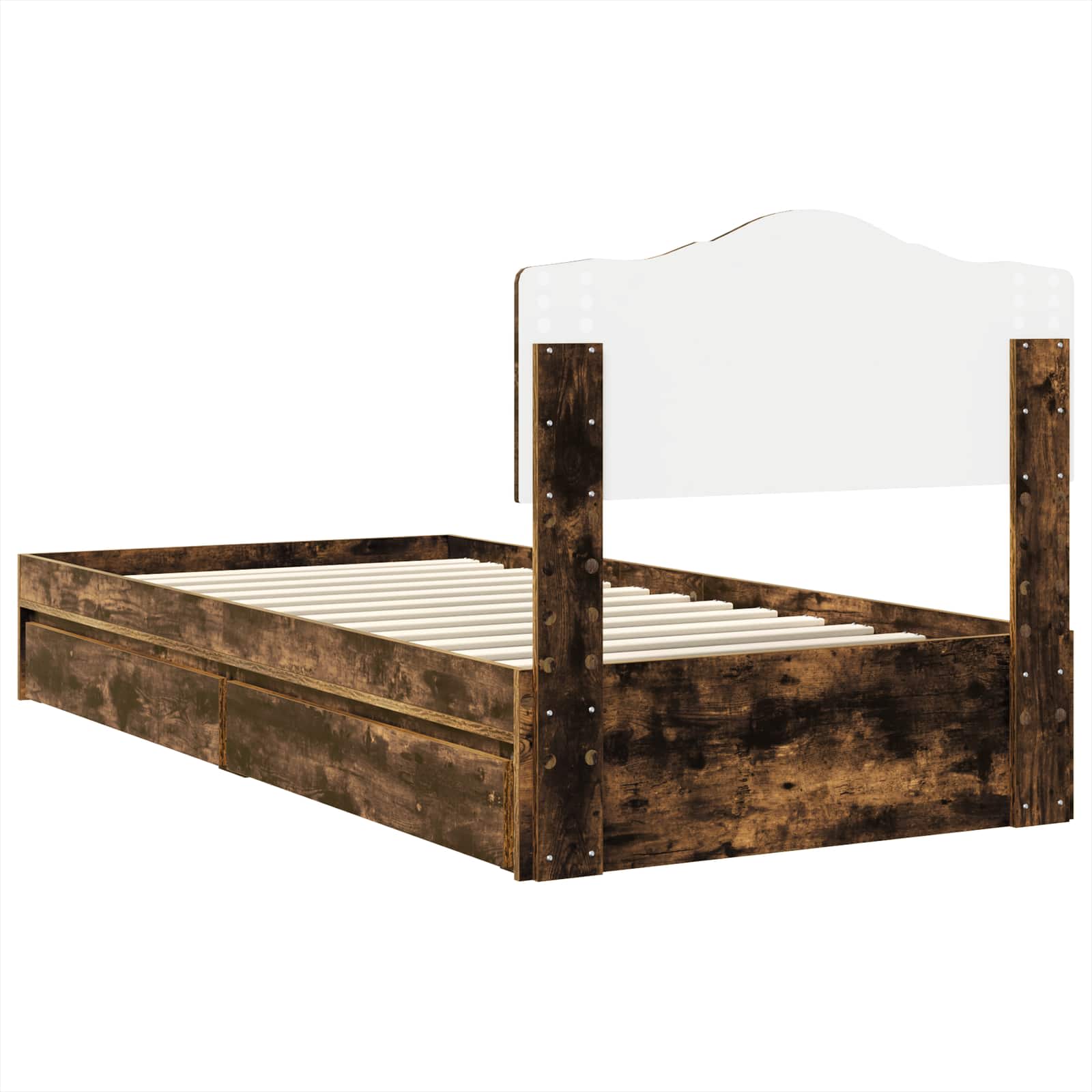 Opslag bed met lade Gerookt eiken 90 x 200 cm Bewerkt hout