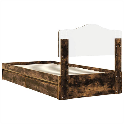 Opslag bed met lade Gerookt eiken 90 x 200 cm Bewerkt hout