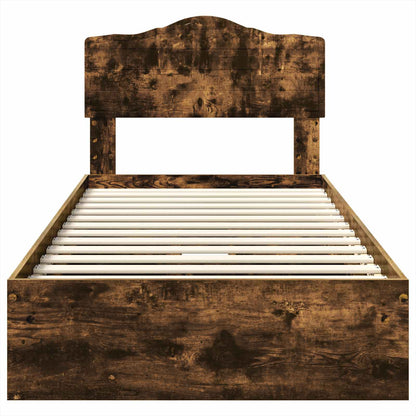 Opslag bed met lade Gerookt eiken 90 x 200 cm Bewerkt hout