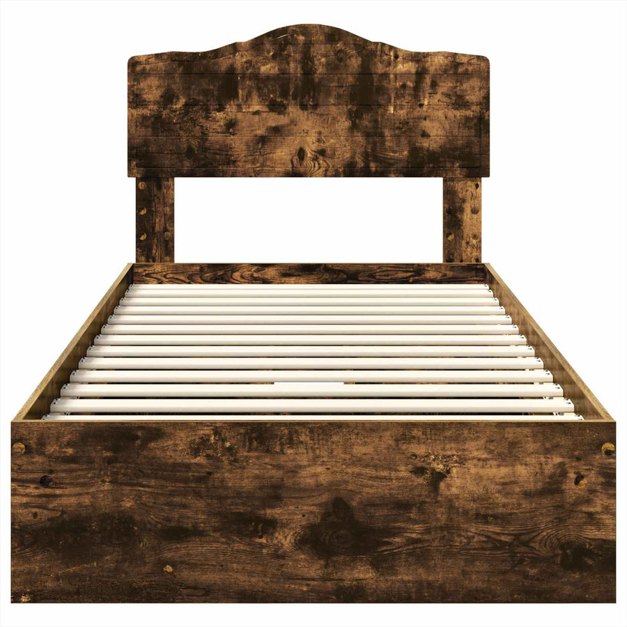 Opslag bed met lade Gerookt eiken 90 x 200 cm Bewerkt hout