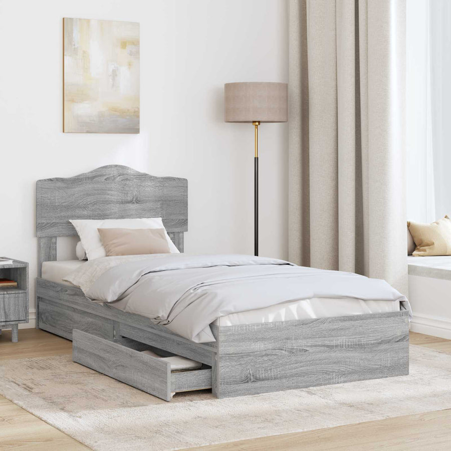 Opslag bed met hoofdeinde Grijs Sonoma 90 x 200 cm Bewerkt hout