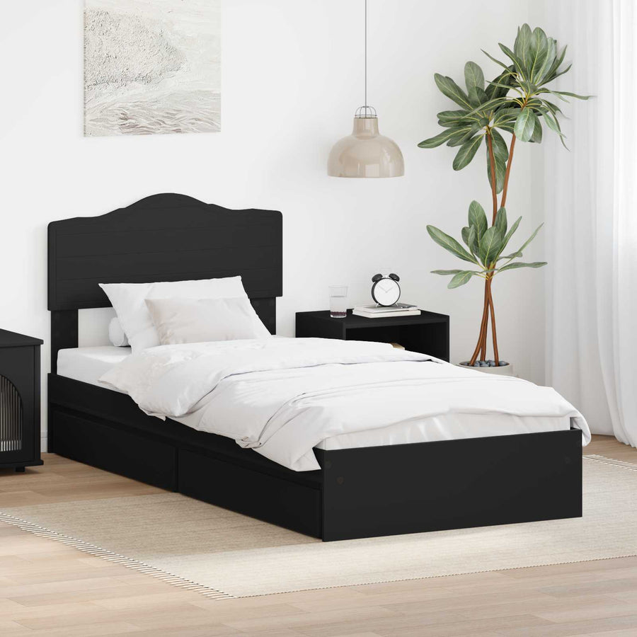 Opslag bed met hoofdeinde Zwart 90 x 190 cm Bewerkt hout