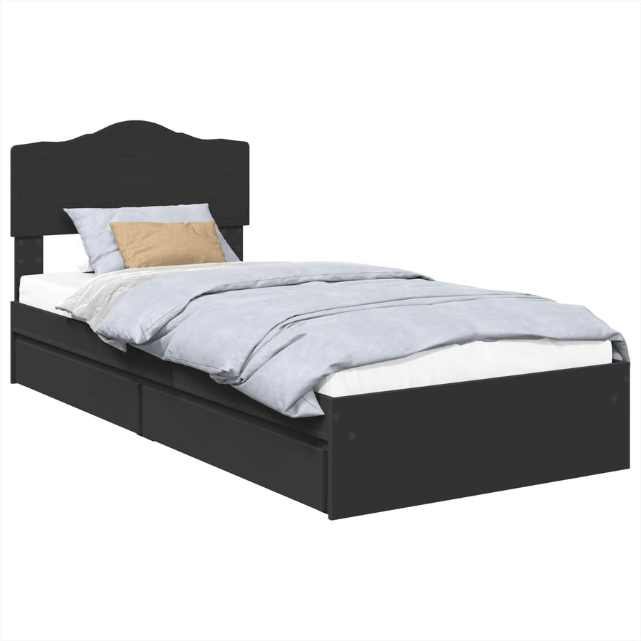 Opslag bed met hoofdeinde Zwart 90 x 190 cm Bewerkt hout