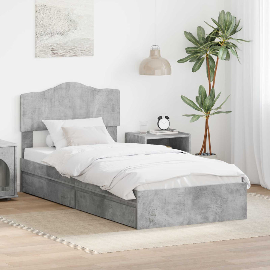 Opslag bed met hoofdeinde Beton Grijs 90 x 190 cm Bewerkt hout