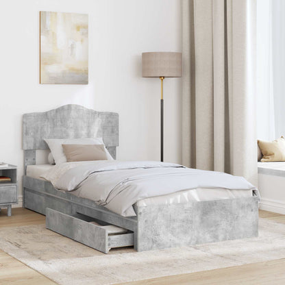 Opslag bed met hoofdeinde Beton Grijs 90 x 190 cm Bewerkt hout