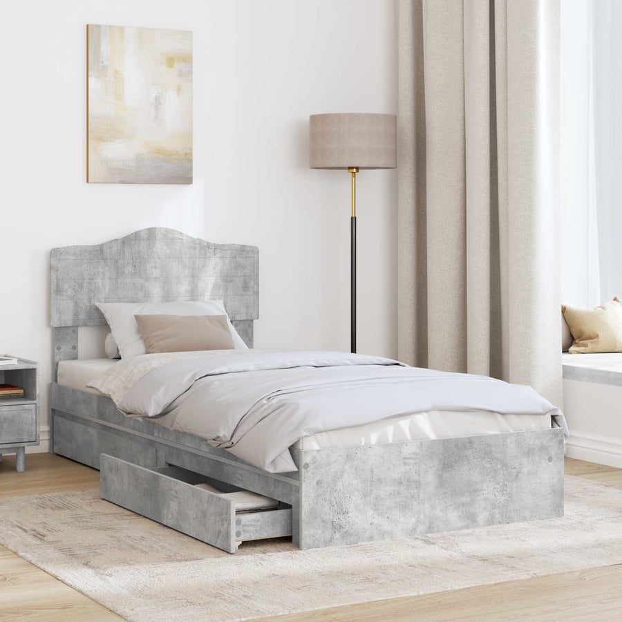 Opslag bed met hoofdeinde Beton Grijs 90 x 190 cm Bewerkt hout