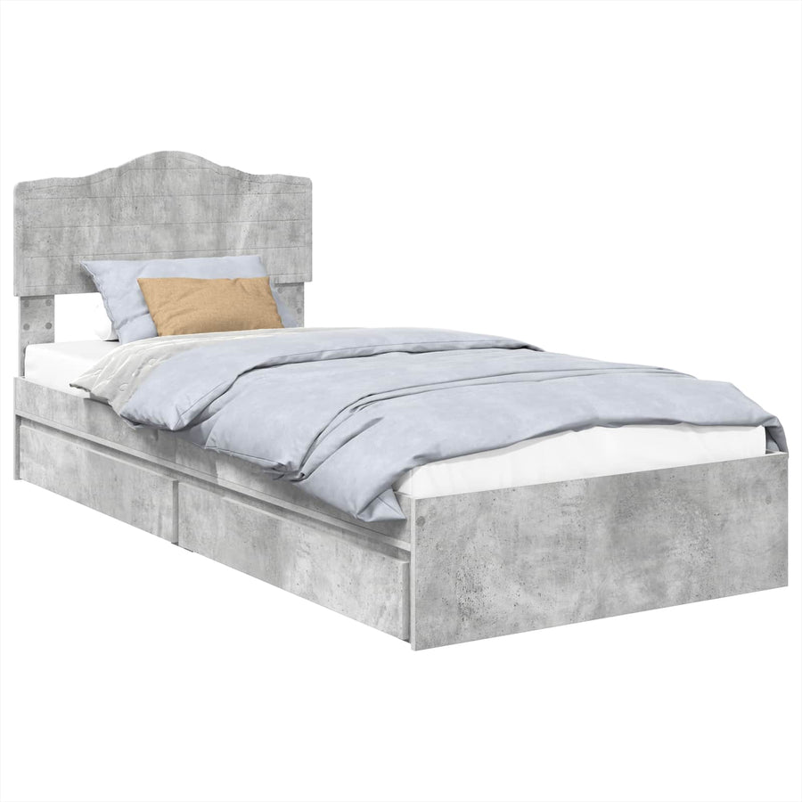 Opslag bed met hoofdeinde Beton Grijs 90 x 190 cm Bewerkt hout