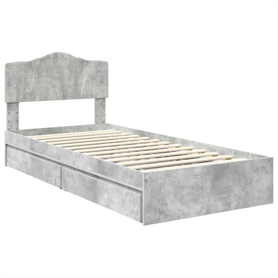 Opslag bed met hoofdeinde Beton Grijs 90 x 190 cm Bewerkt hout