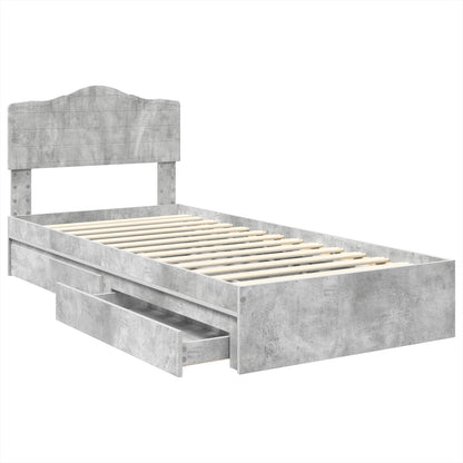Opslag bed met hoofdeinde Beton Grijs 90 x 190 cm Bewerkt hout