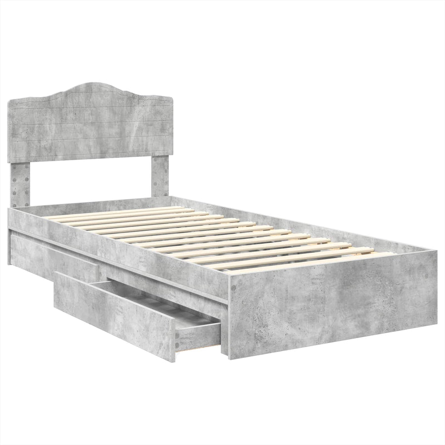 Opslag bed met hoofdeinde Beton Grijs 90 x 190 cm Bewerkt hout